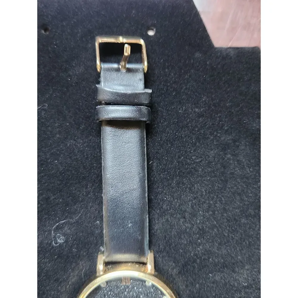 Ashley Princess Gold Tone Watch Black Glitter Dial Roman Numerals Leather